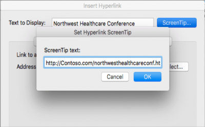 A screenshot of the menu for adding ScreenTip text