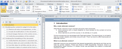 A screenshot of the navigation pane in Word