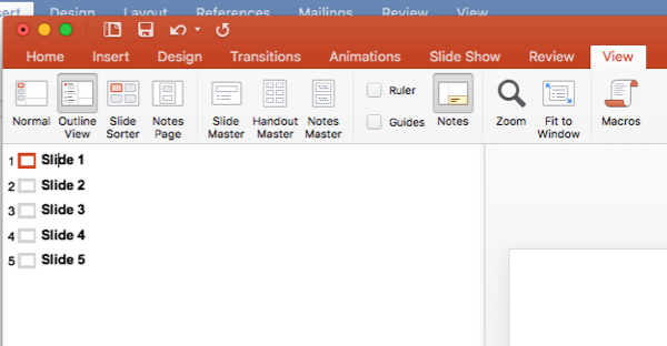 Screenshot of where to write slide titles
