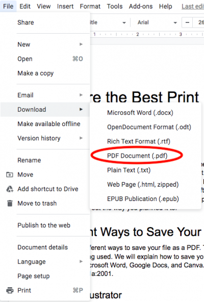 how to save as pdf file in Google Docs