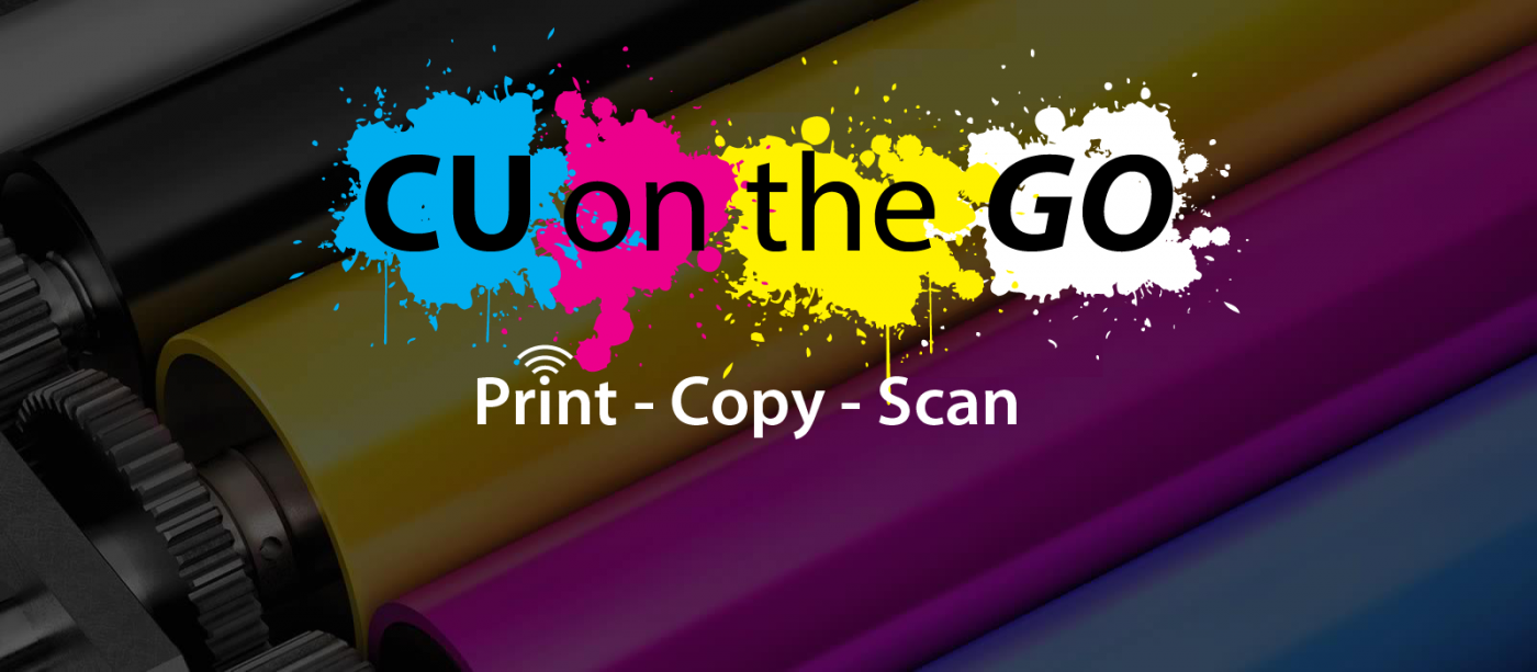 The CU on the GO logo, over top of some printer rollers.