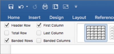 A screenshot of the menu for defining the header row