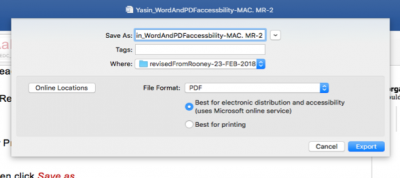 A screenshot of the Save As menu in Word for Mac