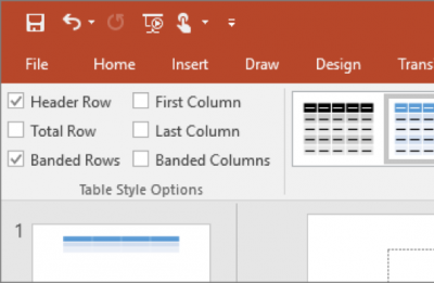 Screenshot of where to find table layout structure