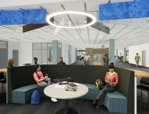 Rendering of one of the seating areas in the Future Learning Lab