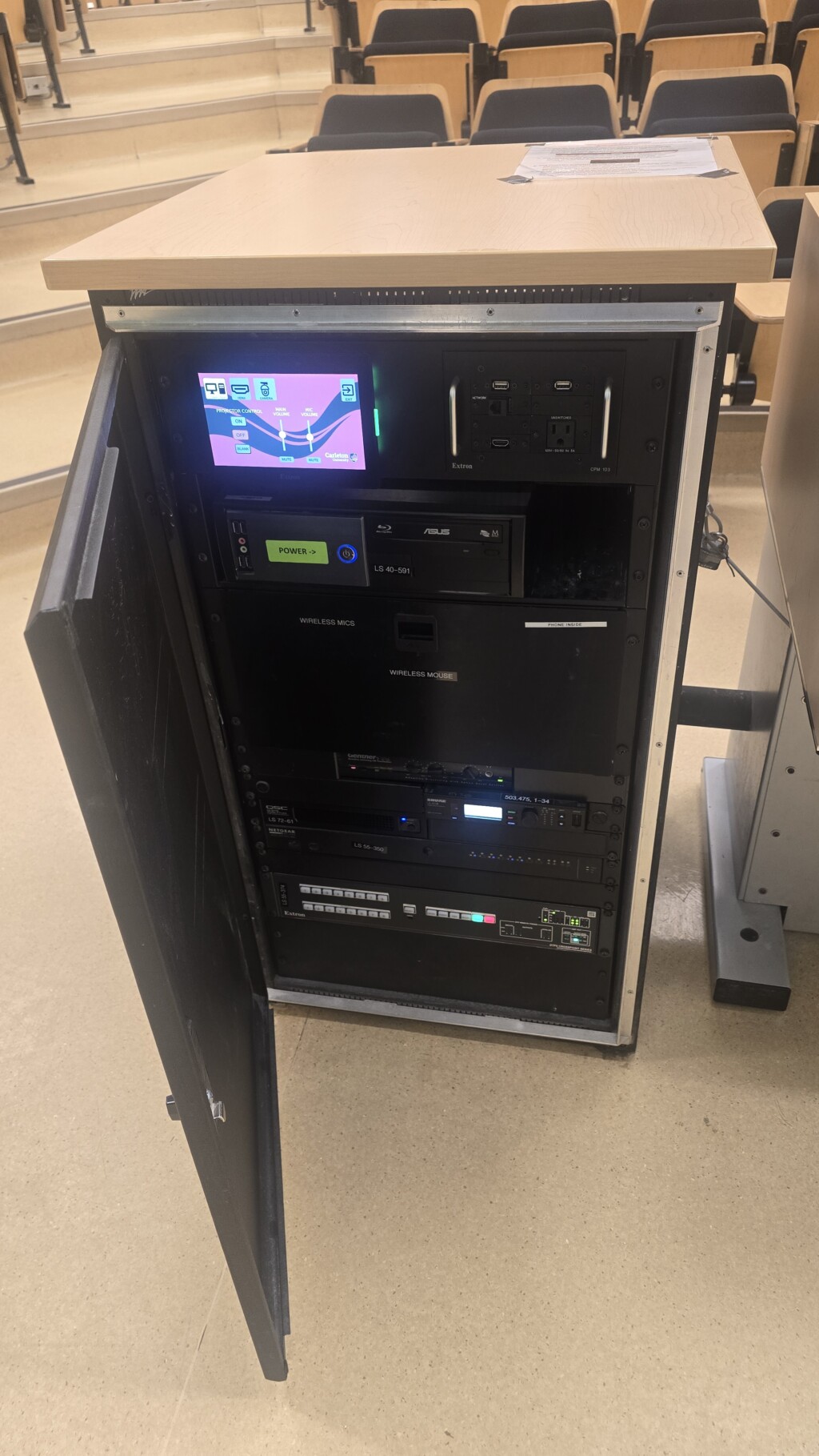 Rack with AMX touch panel Touch Panel in Equipment Rack