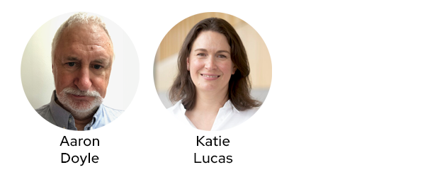 Headshots of Aaron Doyle and Katie Lucas