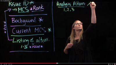 Shannon Butler writes on the Lightboard glass with fluorescent markers