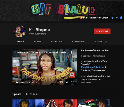 A screenshot of Kat Blaque's YouTube page 