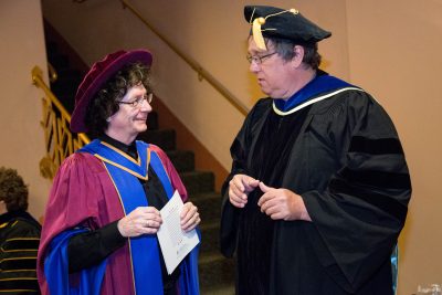 Professor Allan Ryan with UA Anthropology Professor Lars Fogelin at the 2017 Graduate Convocation ceremony​ of the ​College of Social and Behavioral Sciences​