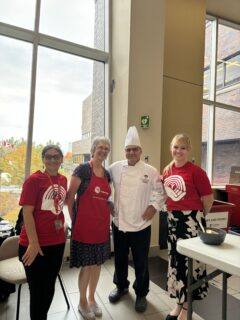 United Way committee members (Fran Craig, Linda Cruz and Rebecca Drodge) and Chef Tony, at the 2024 United Way Campaign Soup Launch. 