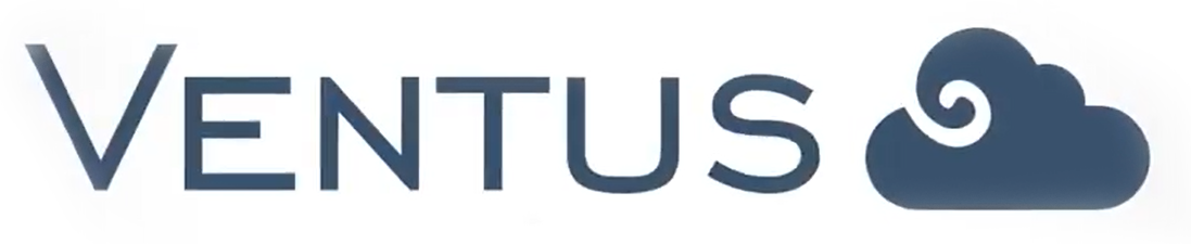 Ventus logo, with blue text and a blue cloud on a white background
