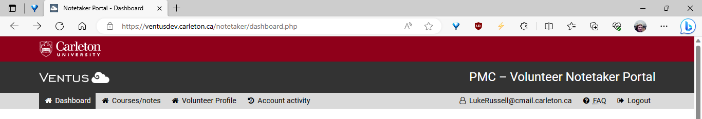 Screencapture image of the Ventus student volunteer notes page.