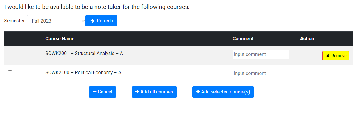 Screenshot of the Ventus volunteer notetaker "Volunteer Profile" tab, indicating the yellow "remove" option.