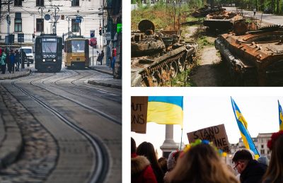 A photo collage of the Russian - Ukraine war