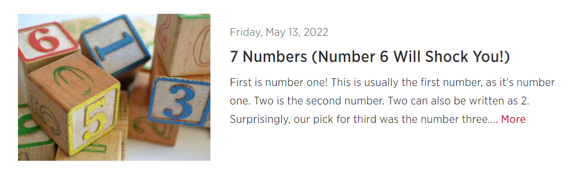 A sample listicle listing numbers in sequential order