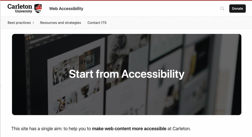 The new Carleton Web Accessibility website features clean design and straightforward layout.