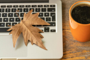 Laptop with maple leaf