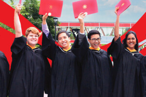 Carleton students hold up their cu_people_degree at Convocation
