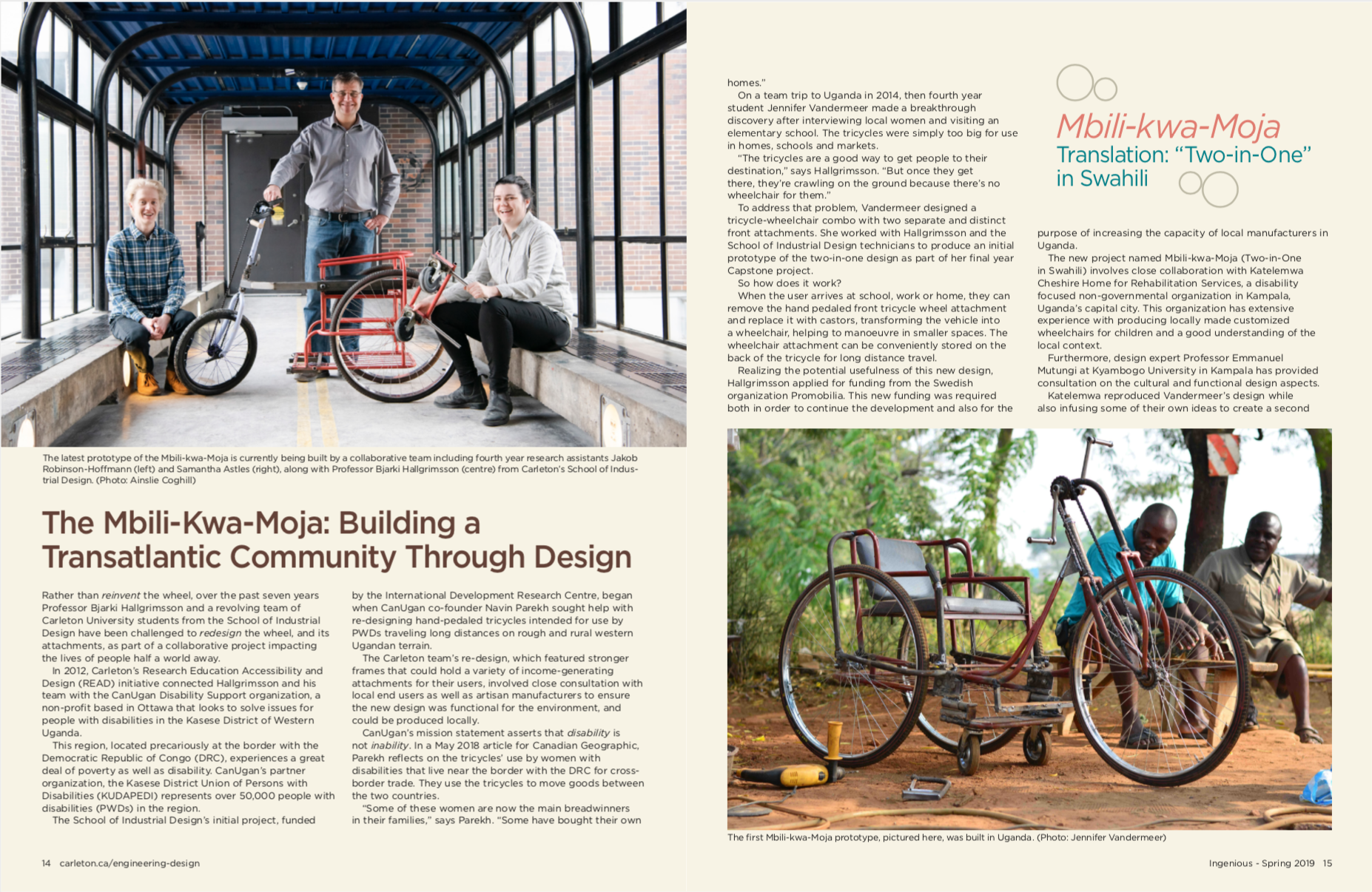 Poster of the Ingenious Spring 2019 issue.  Title: The Mbili-Kwa-Moja: Building a Transatlantic Community Through Design. 